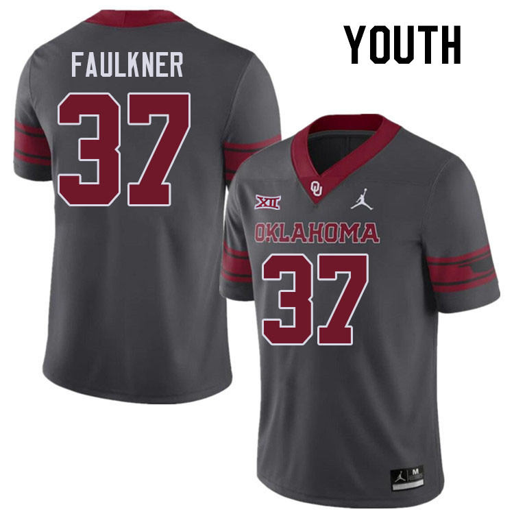 Youth #37 River Faulkner Oklahoma Sooners College Football Jerseys Stitched-Charcoal